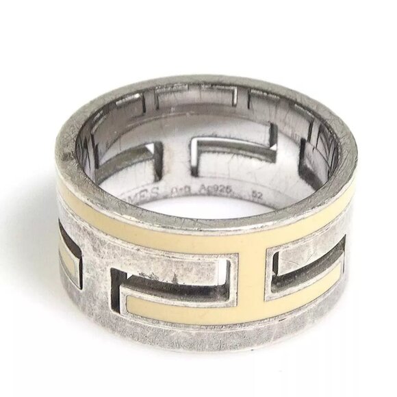 Auth HERMES Move H Ring Silver/Cream Silver 925/Enamel - h30945a - Picture 1 of 8
